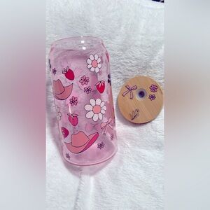 Sold Cowgirl pink glass tumbler